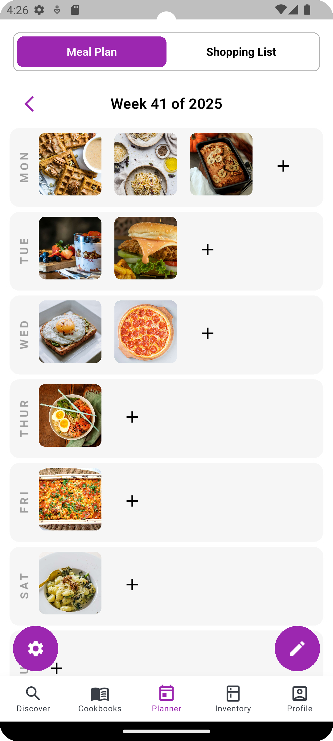 App Screenshot - Week view meal plan